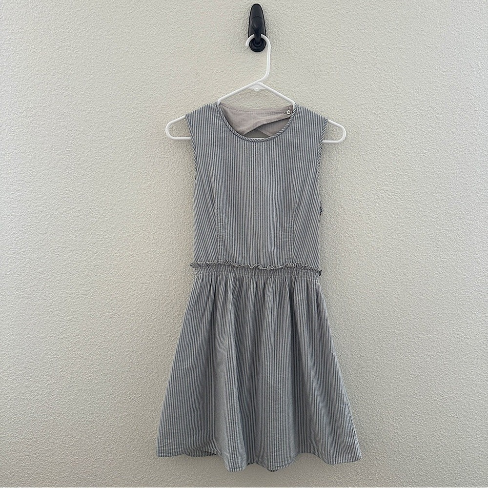 Athé Vanessa Bruno Blue White Pinstripe Coastal Sun Dress 36 Seersucker